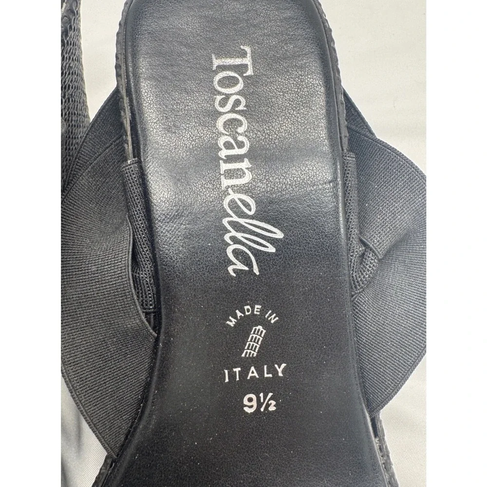 Womens Black Elastic Platform‎ Strappy Wedge Sandals Size 9.5 Made in Italy
